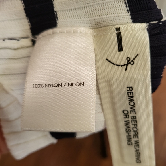 Ann Taylor Black & Off White Stripe Ribbed Knit Sweater w/ Ruffle Collar, Size L - Picture 6 of 6